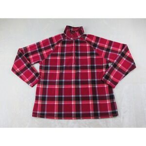 Eddie‎ Bauer Sweater Womens Extra Large Pink 1/4 Zip Plaid Fleece Hiking Ladies*